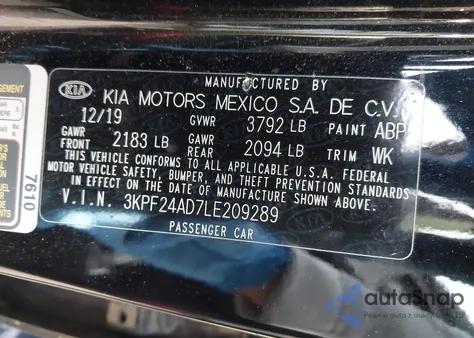 2020 Kia Forte Lxs from USA, damaged, VIN 3KPF24AD7LE209289